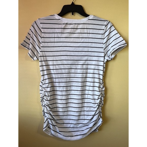Isabel Maternity Women's White Black Striped Short Sleeve Shirt Large Ruched NWT - Picture 5 of 10